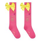 Girls Pink & Yellow Satin Bow Socks, 1, hi-res