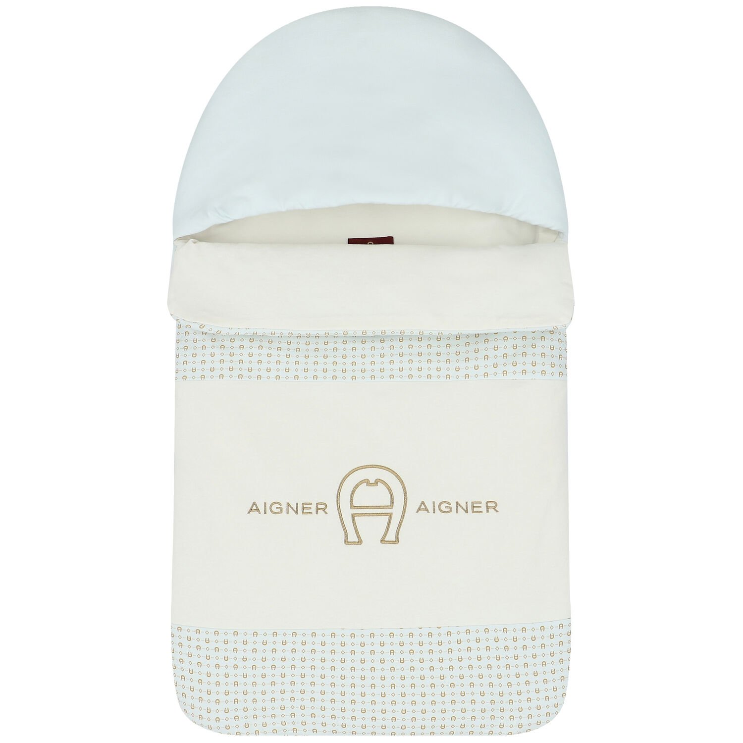 Baby Boys Ivory, Blue & Gold Pima Cotton Logo Nest, 1, hi-res