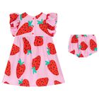 Baby Girls Pink Strawberry Dress Set, 1, hi-res