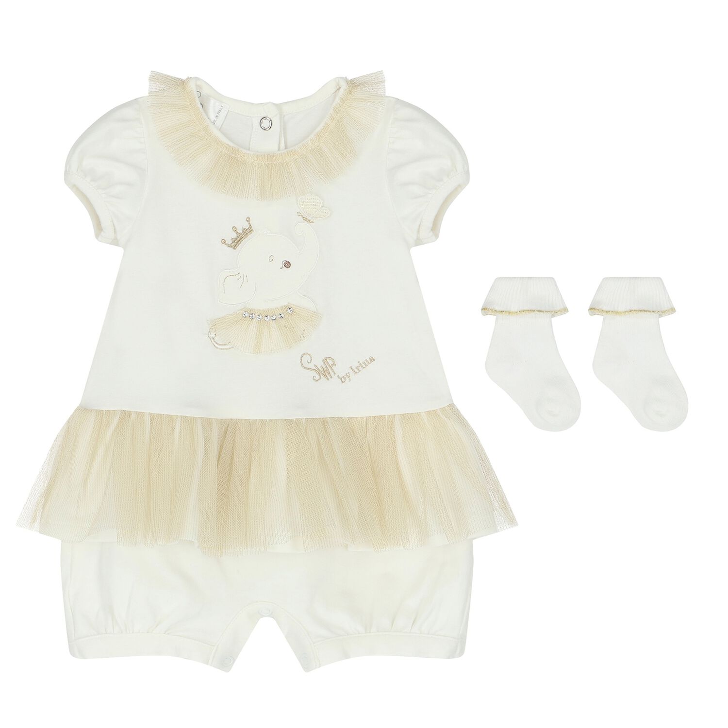 Ivory & Gold Elephant Romper Gift Set, 1, hi-res image number null