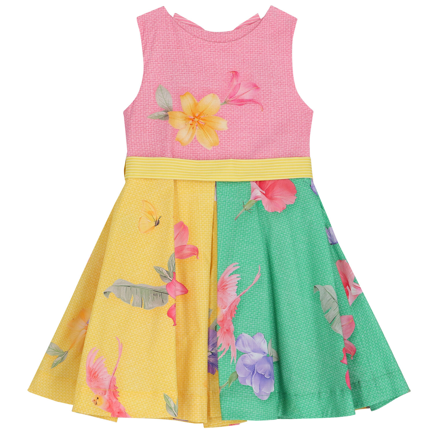 Girls Pink , Green, Yellow Floral Dress, 1, hi-res