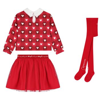 Girls Red Checked & Heart Skirt Set, 1 Girls Red Checked & Heart Skirt Set