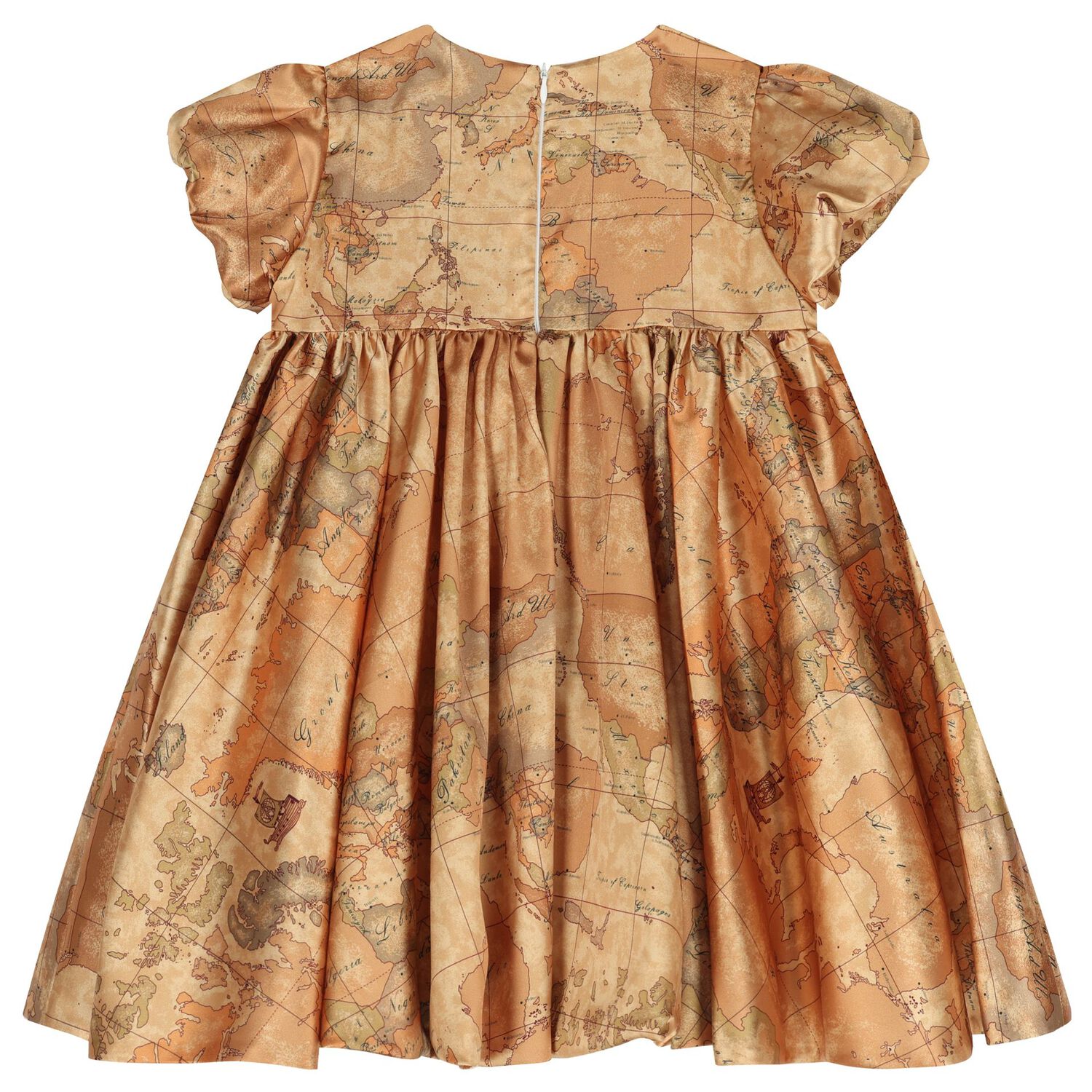 Girls Beige Logo Geo Map Dress , 1, hi-res