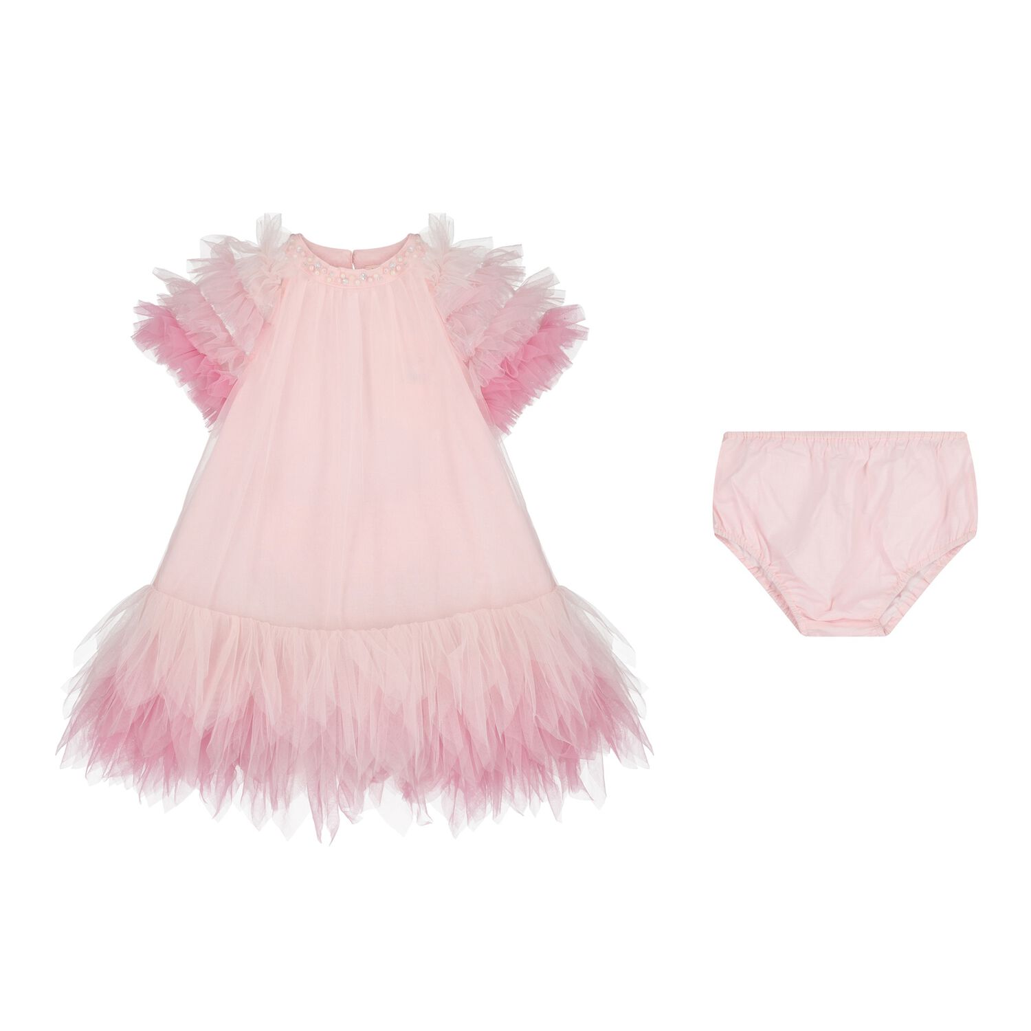 Baby Girls Pink Embellished Tulle Dress, 1, hi-res