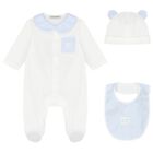 Ivory & Blue Cotton Babygrow Gift Set, 1, hi-res