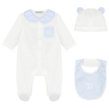 Ivory & Blue Cotton Babygrow Gift Set