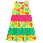 Girls Yellow, Pink, & Green Palm Leaves Dress, 1, hi-res
