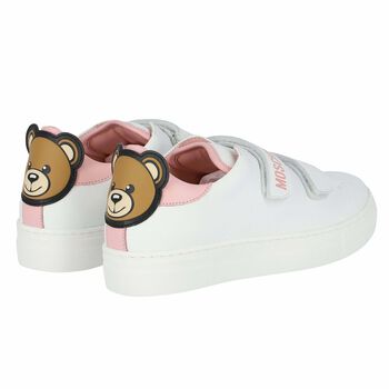Girls White & Pink Teddy Logo Trainers