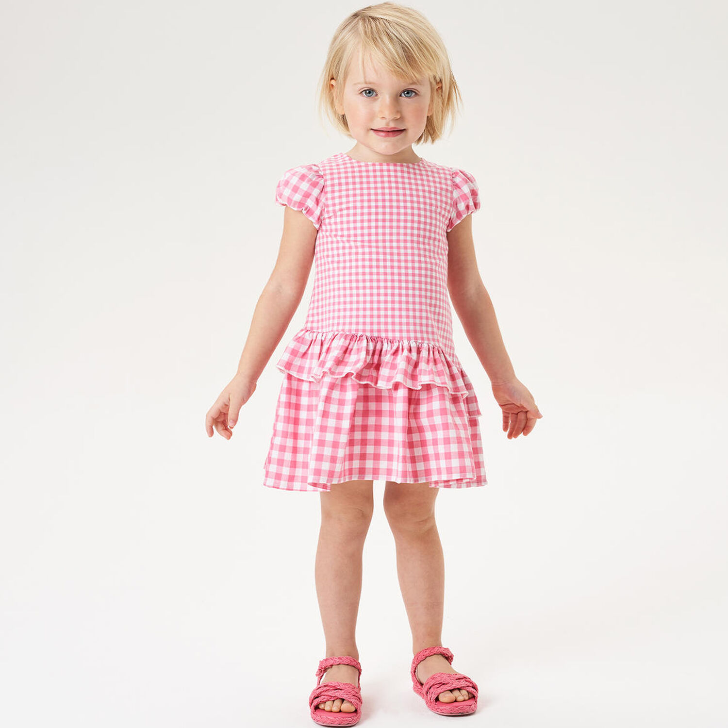 Girls Pink & White Gingham Dress, 1, hi-res image number null