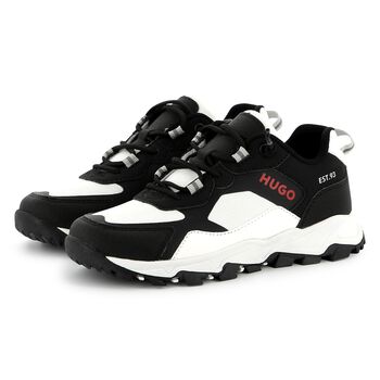Boys Black & White Logo Trainer