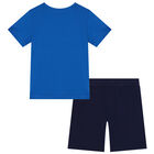 Boys Blue & Navy Blue Dogs Shorts Set, 3, hi-res