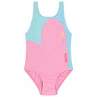 Girls Pink & Aqua Heart Logo Swimsuit, 1, hi-res