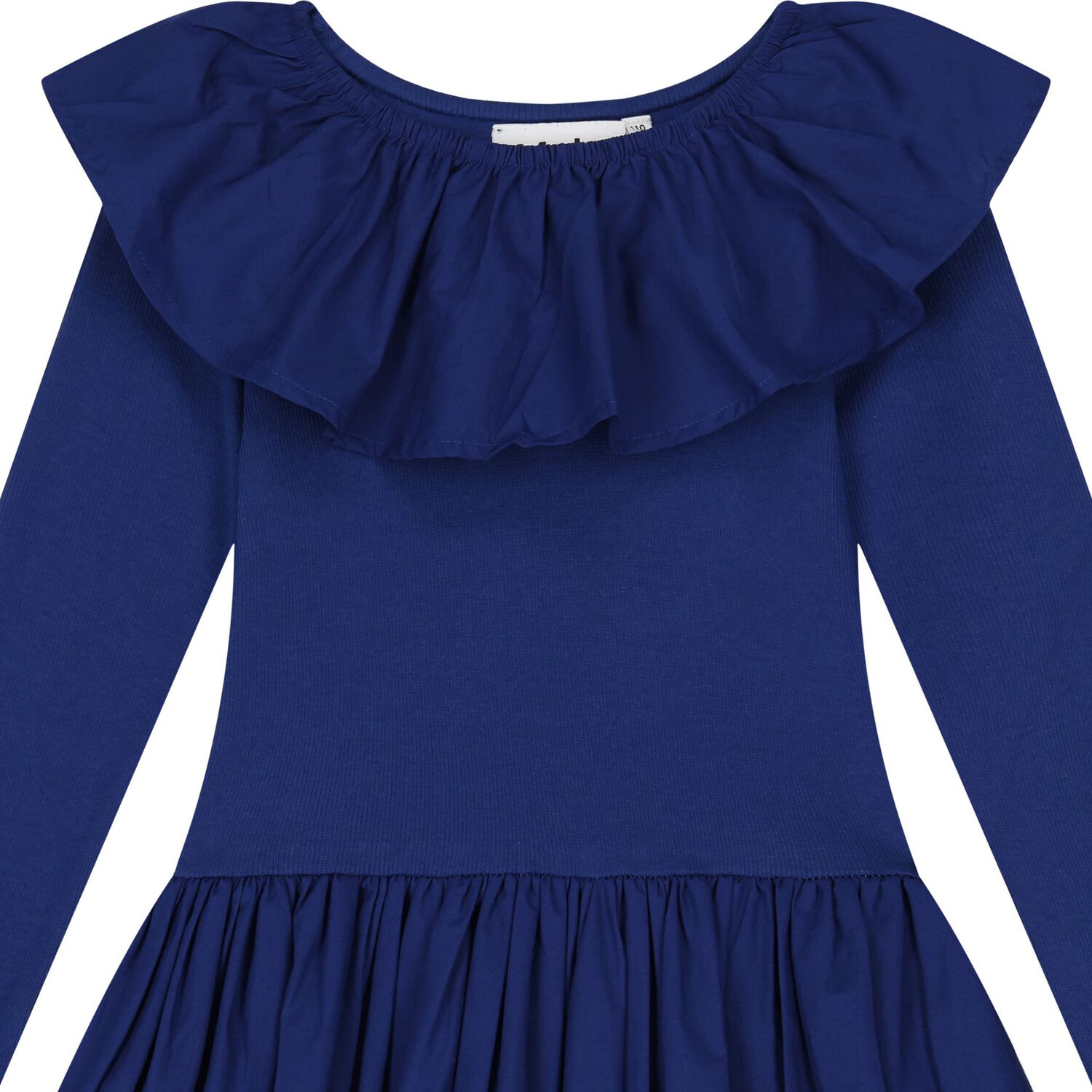 Girls Blue Ruffled Long Sleeve Dress, 3, hi-res