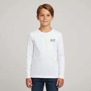 Boys White Logo Long Sleeve Top
