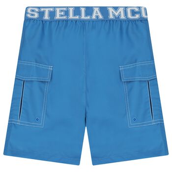 Boys Blue Logo Waistband Swim Shorts