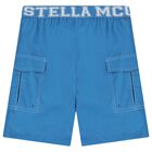 Boys Blue Logo Waistband Swim Shorts, 1, hi-res
