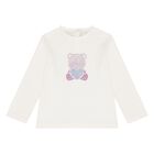 Younger Girls Ivory Embellished Long Sleeve Top, 1, hi-res