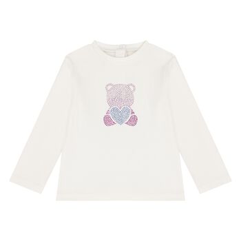 Younger Girls Ivory Embellished Long Sleeve Top