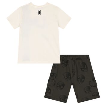 Boys Ivory & Green Spiderman Shorts Set