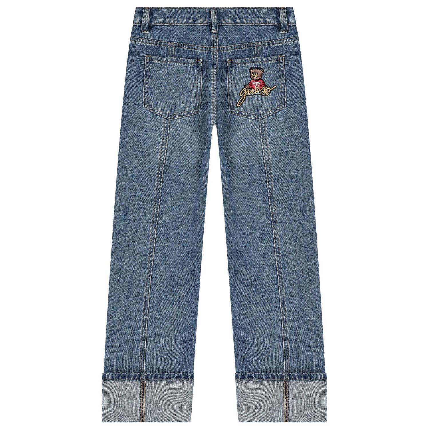 Girls Blue Teddy Bear Denim Jeans, 1, hi-res image number null