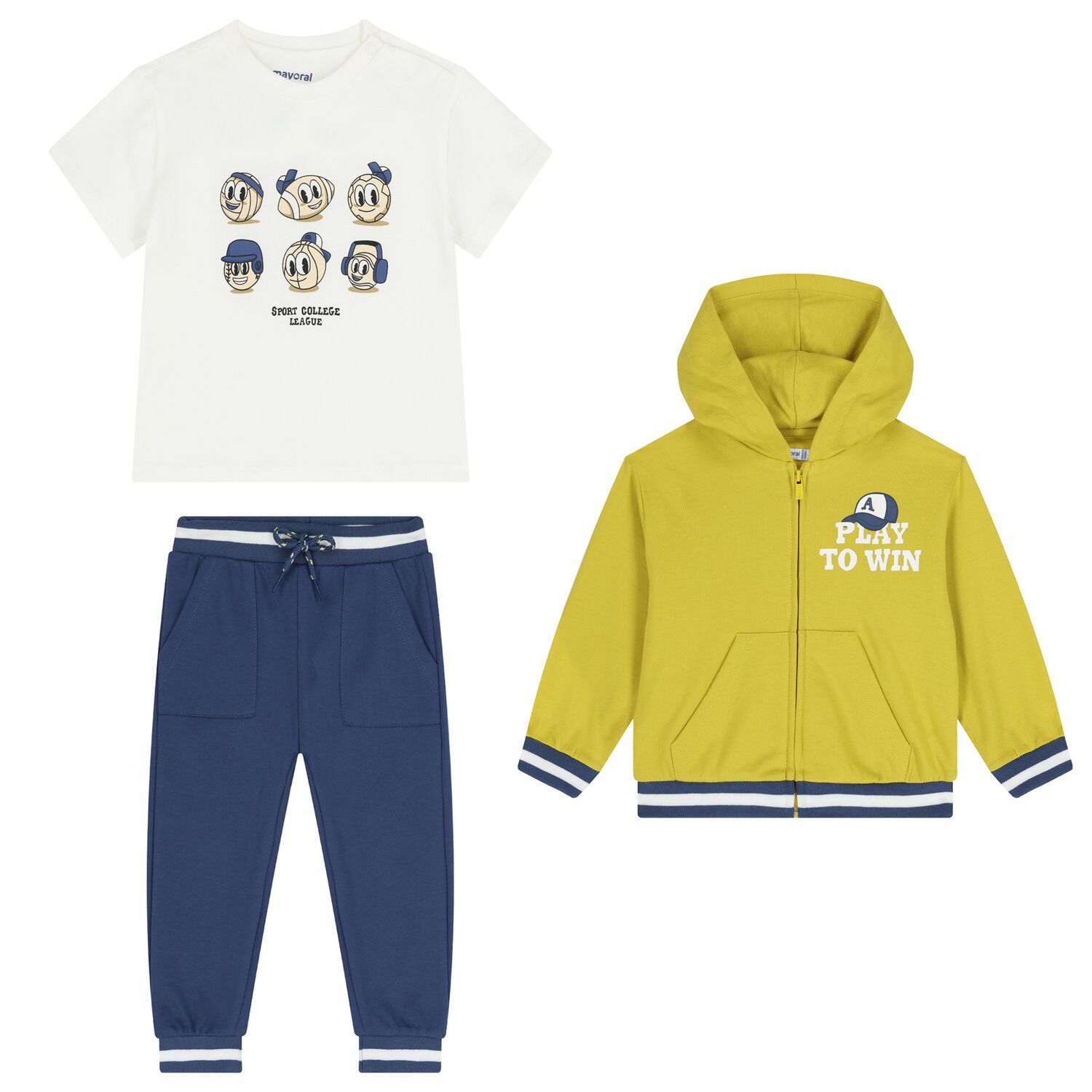Younger Boys White & Blue Tracksuit Set ( 3 Piece ), 1, hi-res