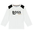Younger Boys White Logo Long Sleeve Top, 2, hi-res