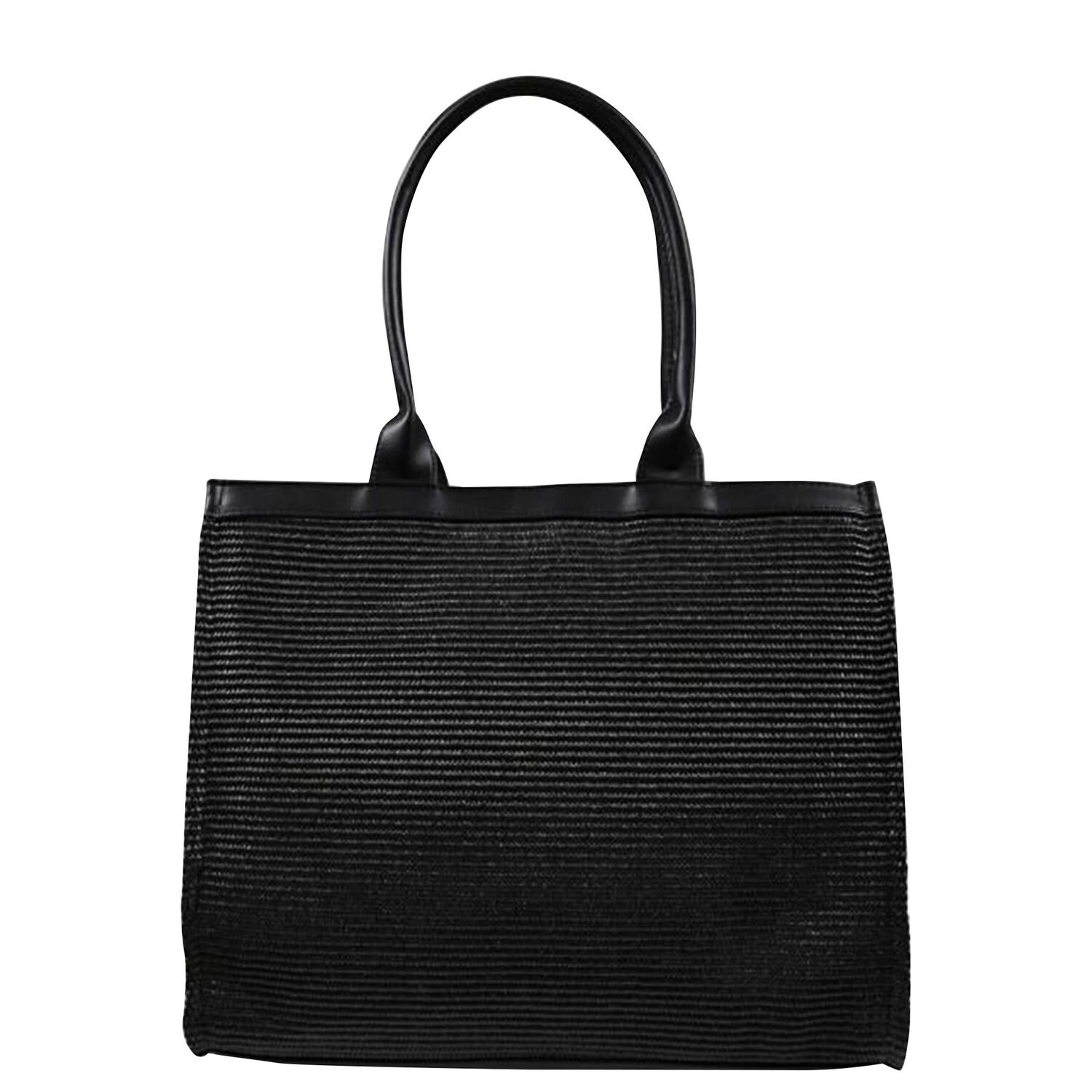 Girls Black Straw Tote Bag, 1, hi-res image number null