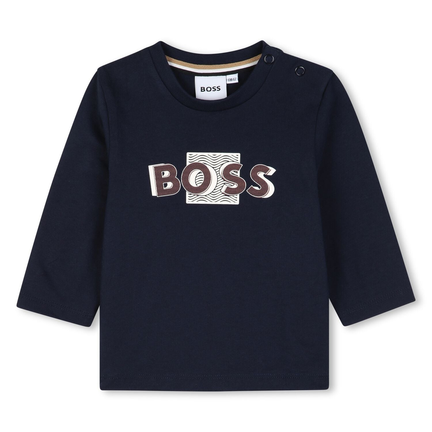 Younger Boys Navy Blue Logo Long Sleeve Top, 1, hi-res