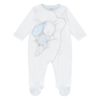 Baby Boys White & Blue Bunny Babygrow