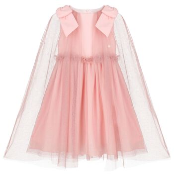 Girls Pink Tulle & Chiffon Cape Dress
