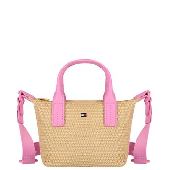 Girls Pink & Beige Raffia Logo Hand Bag ( 20cm )