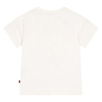 Younger Girls Ivory Faux Fur Teddy Bear Logo T-Shirt
