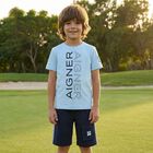 Boys Blue & Navy Blue Logo Shorts Set, 1, hi-res