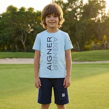 Boys Blue & Navy Blue Logo Shorts Set