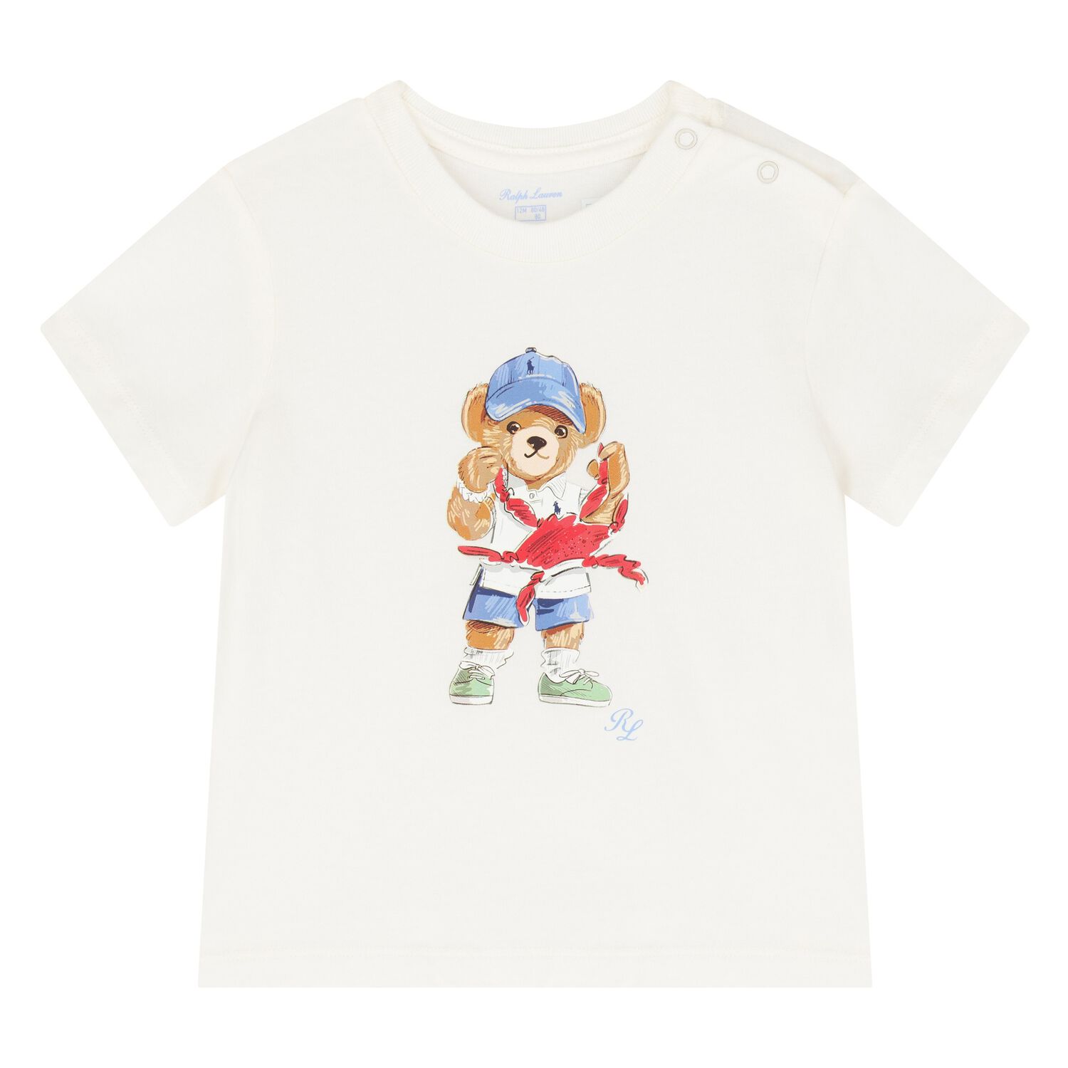 Baby Boys Ivory Cotton Polo Bear & Crab T-Shirt, 1, hi-res image number null