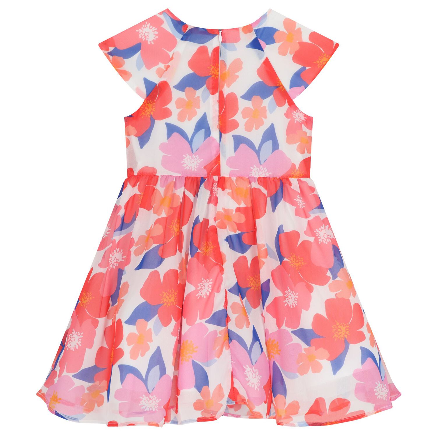Girls Pink & White Floral Chiffon Dress, 1, hi-res