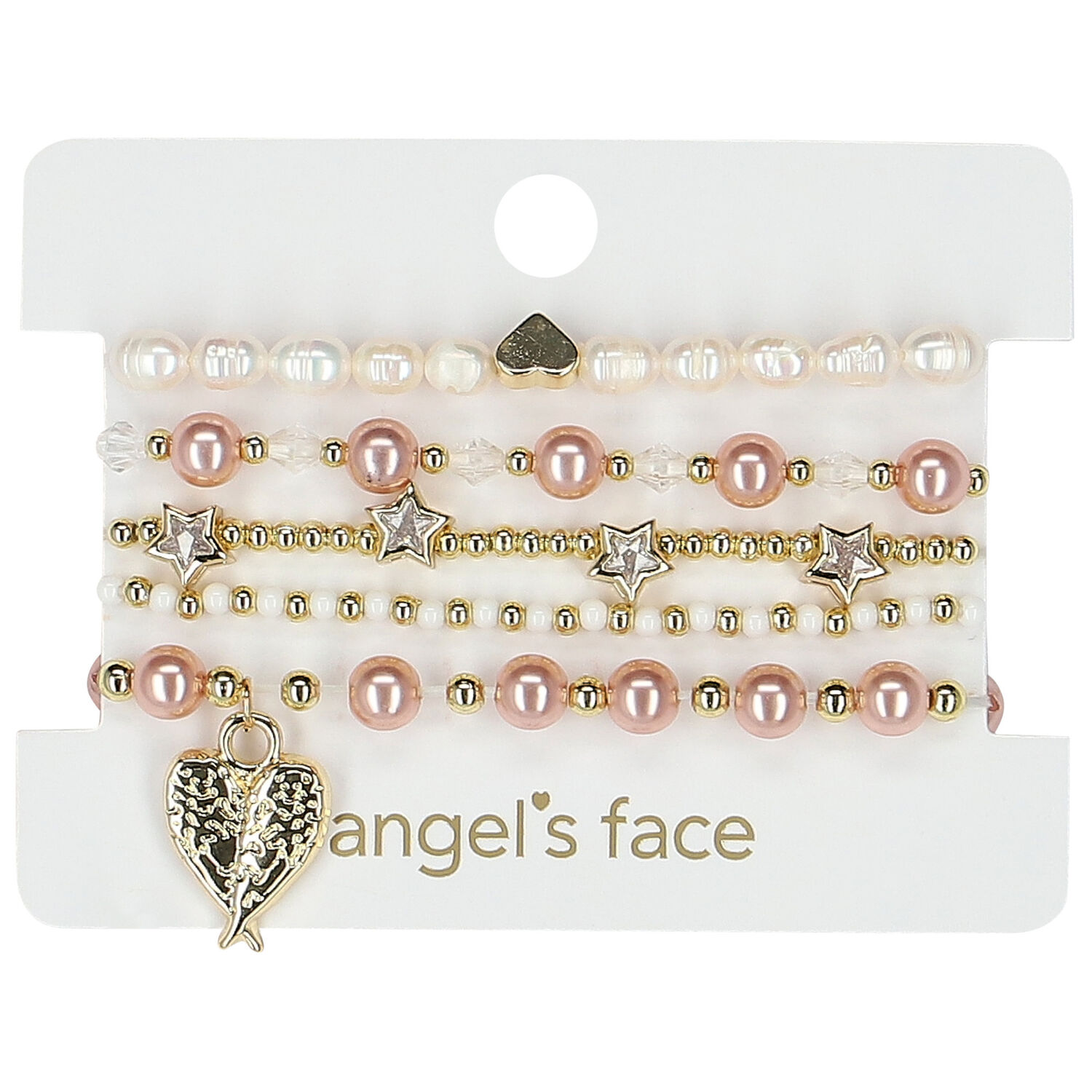 Girls Pink & Gold Beaded Bracelets (5 Pack), 1, hi-res