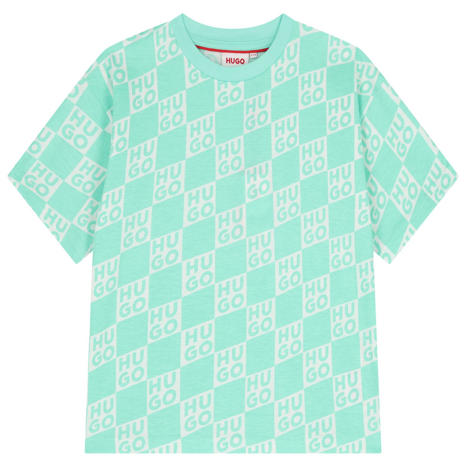 Boys Aqua & White Check Logo T-Shirt, 2, hi-res