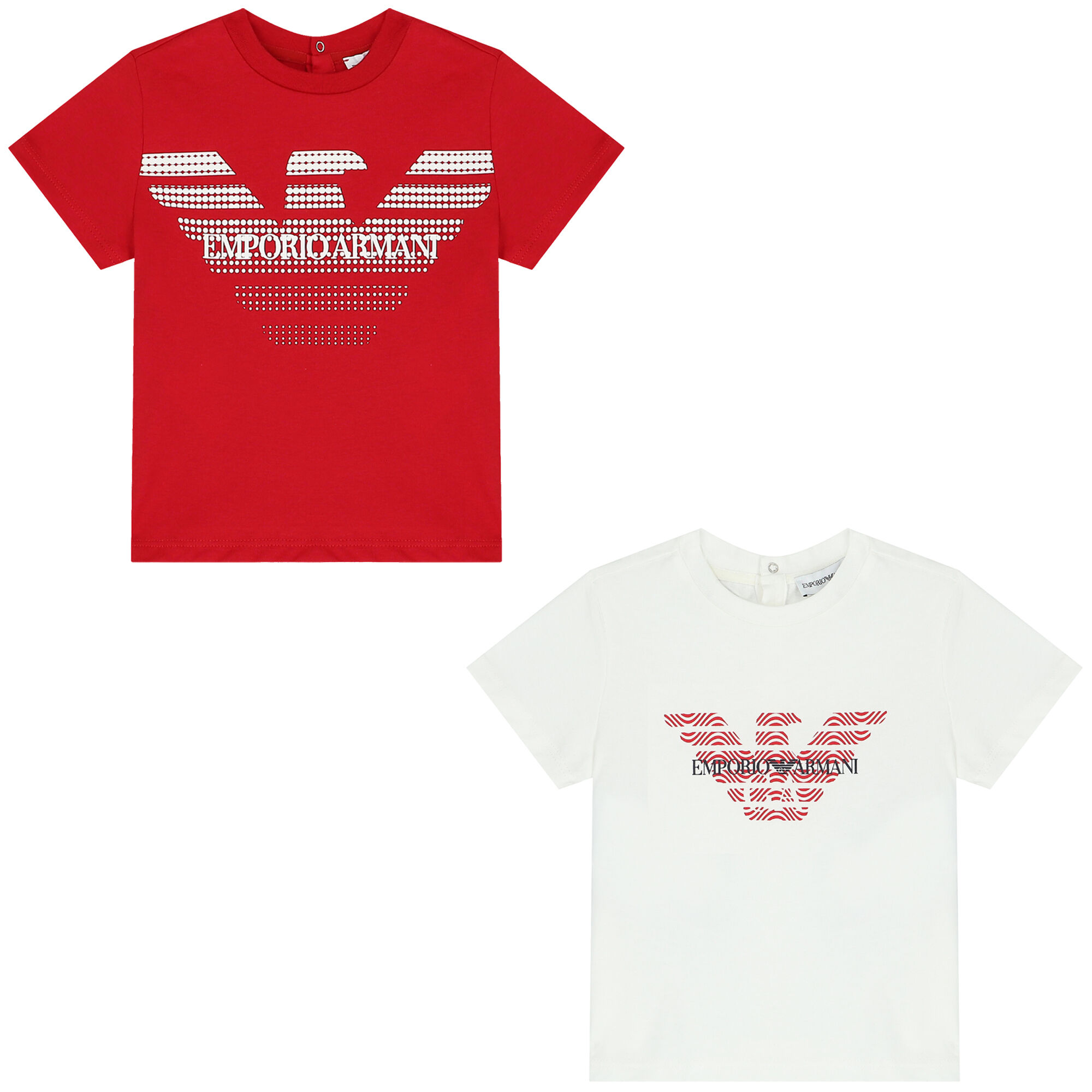 Emporio Armani Younger Boys Red Ivory Logo T Shirts 2 Pack Junior Couture UK