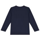 Boys Navy Blue Logo Long Sleeve Top, 3, hi-res