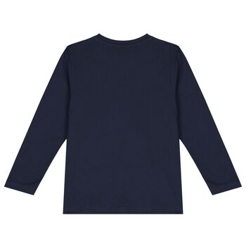 Boys Navy Blue Logo Long Sleeve Top