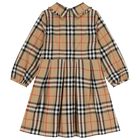 Girls Beige Check Shirred Dress, 1, hi-res