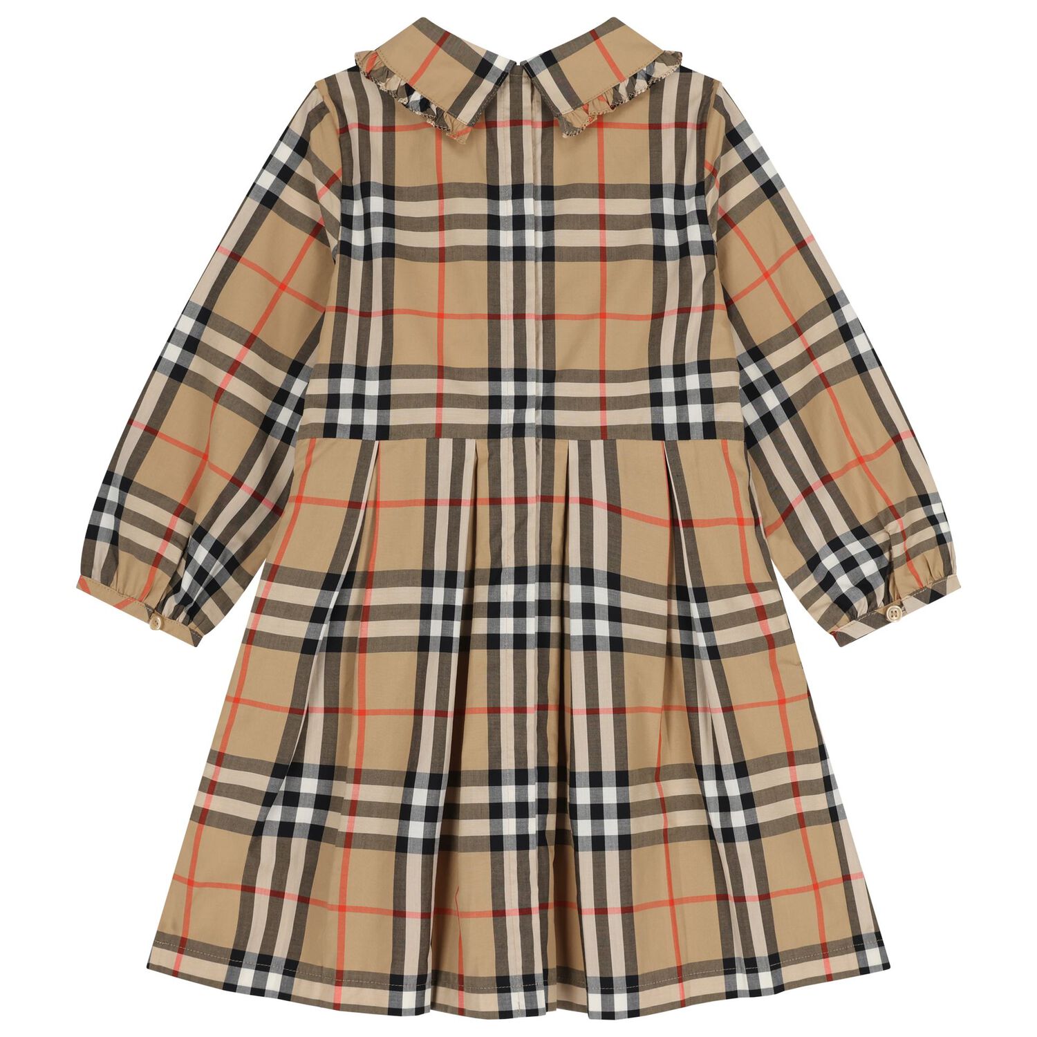 Girls Beige Check Shirred Dress, 1, hi-res image number null