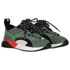 Boys Green Faux Leather Trainers, 1, hi-res