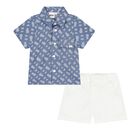 Baby Boys Blue & White Logo Shorts Set, 1, hi-res