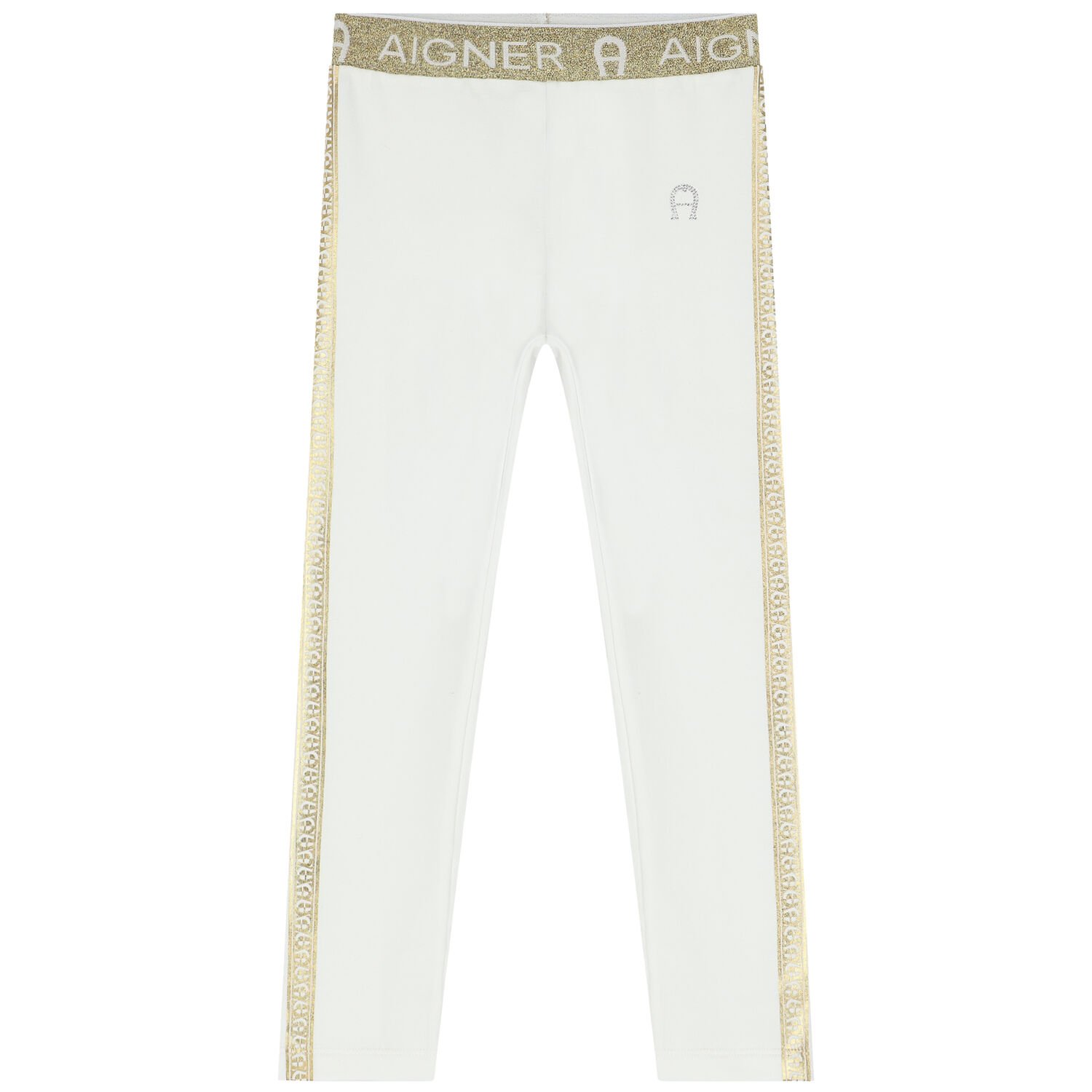 Girls White & Gold Logo Leggings, 2, hi-res