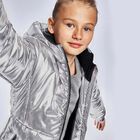 Girls Silver Puffer Jacket, 1, hi-res