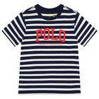 Boys White & Navy Blue Logo Striped T-Shirt, 1, hi-res