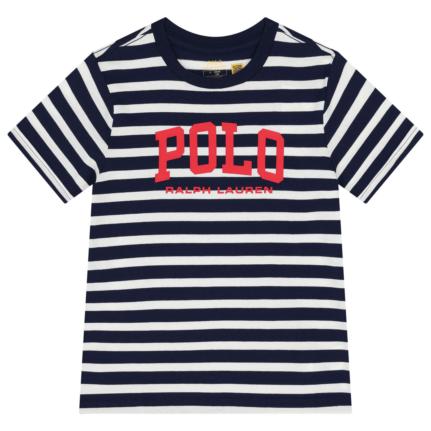 Boys White & Navy Blue Logo Striped T-Shirt, 1, hi-res