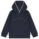 Boys Navy Blue Logo Hooded Top, 1, hi-res